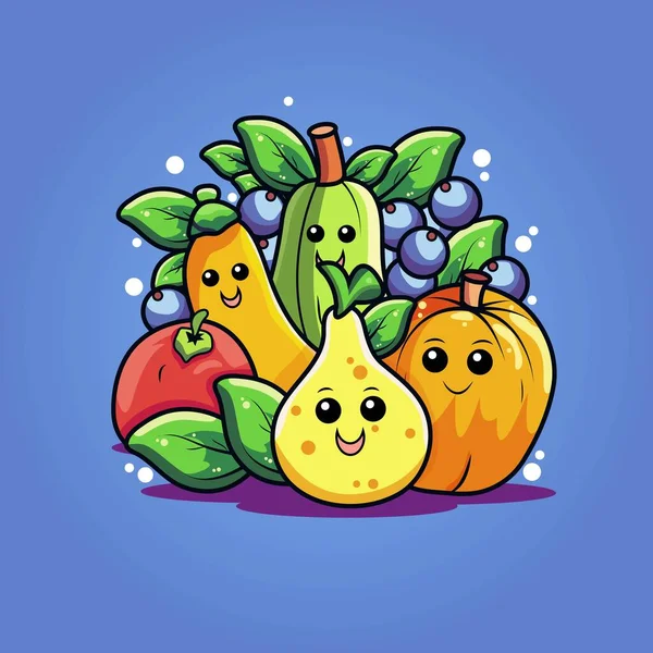 Assortiment Alimentation Caricature Caractère Des Légumes Des Fruits — Image vectorielle
