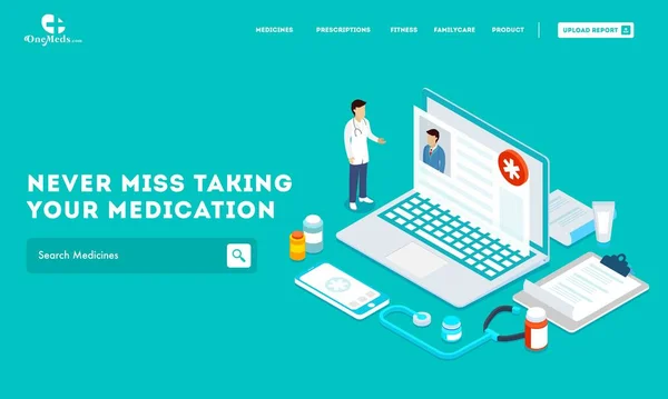 Banner Reattivo Landing Page Design Assistenza Sanitaria Concetto Medico — Vettoriale Stock