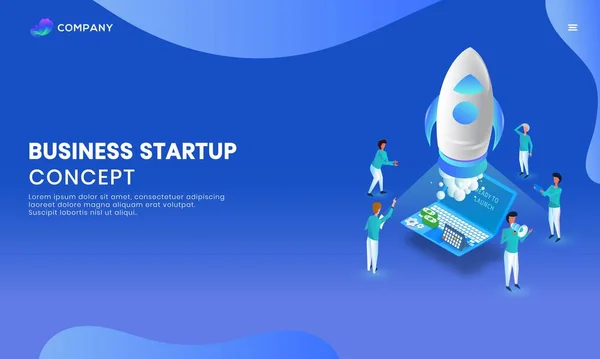 Business Startup Concept Based Landing Page Web Banner Ontwerp Blauwe — Stockvector
