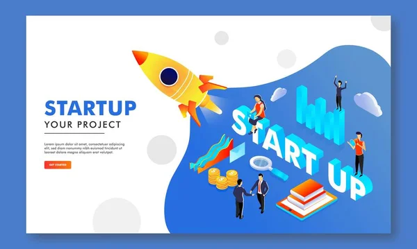Business Startup Project Based Landing Page Απεικόνιση Της Ανάλυσης Νέων — Διανυσματικό Αρχείο