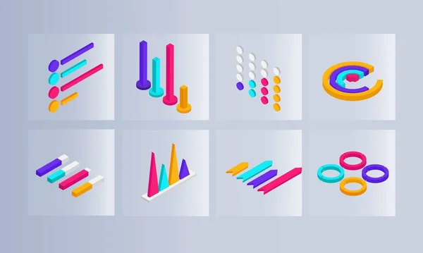 Isométrique Des Éléments Infographie Forme Différente Colorée — Image vectorielle