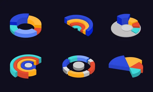 Colorful Different Shape Pie Chart Infographic Element Collection Style — 스톡 벡터