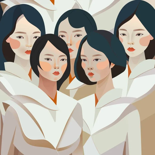 Visages Féminins Variés Différentes Femmes Unity Character Illustration Vectorielle — Image vectorielle