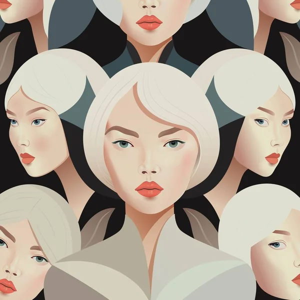 異なる女性の多様な顔の統一文字 ベクターイラスト — ストックベクタ