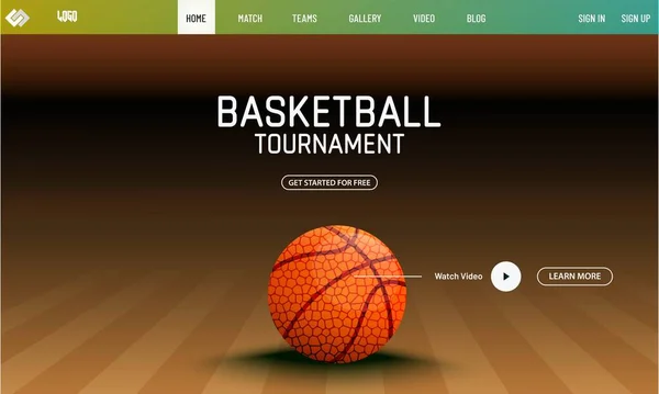 Basketbal Toernooi Responsive Template Ontwerp Met Realistische Basketbal Brown Field — Stockvector