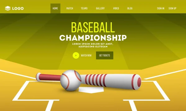 Assista Agora Baseball Championship Website Banner Design Com Destaque Baseball —  Vetores de Stock