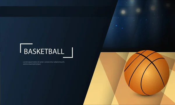 バスケットボールトーナメントレスポンステンプレートまたはウェブサイト バナーデザインとリアルバスケットボールOn Shiny Abstract背景 — ストックベクタ