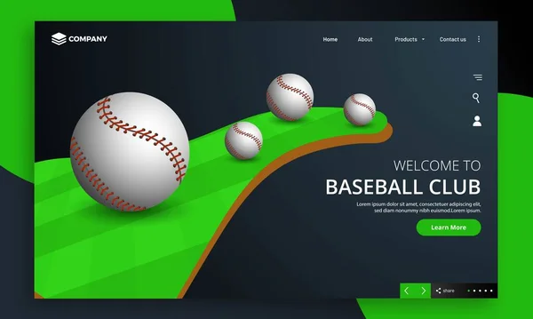 Bienvenue Page Atterrissage Club Baseball Avec Vue Rapprochée Bowling Baseball — Image vectorielle