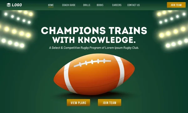 Rugby Champions Trains Knowledge Game App Design Template Responsivo Com —  Vetores de Stock
