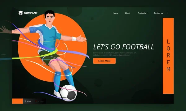 Permet Aller Tournoi Football Landing Page Conception Bannière Web Avec — Image vectorielle