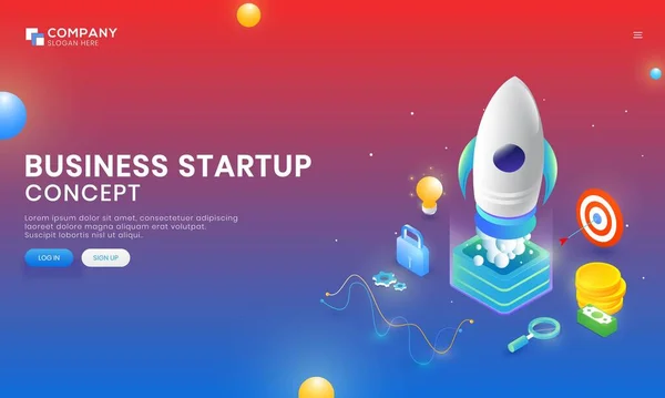 Business Start Concept Based Landing Page Udanym Uruchomieniem Projektu Rakiety — Wektor stockowy
