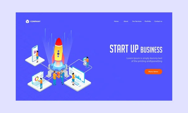 Business Start Concept Based Landing Page Design Com Ilustração Pessoas — Vetor de Stock