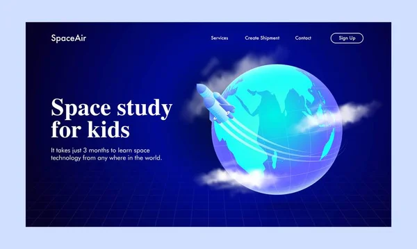 Space Study Kids Based Landing Page Design Com Foguete Míssil —  Vetores de Stock