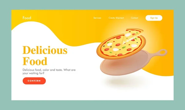 Reaktionsfähiges Web Banner Oder Landing Page Design Mit Leckerer Pizza — Stockvektor