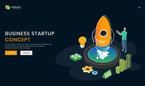 Landing Page Hero Banner Design Business Startup Concept — Stock Vector
