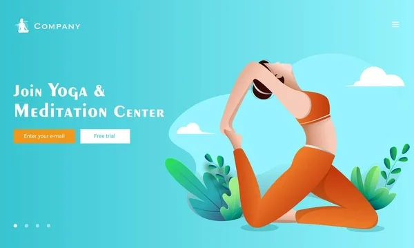 Med Yoga Och Meditation Center Landning Sida Med Illustration Ung — Stock vektor