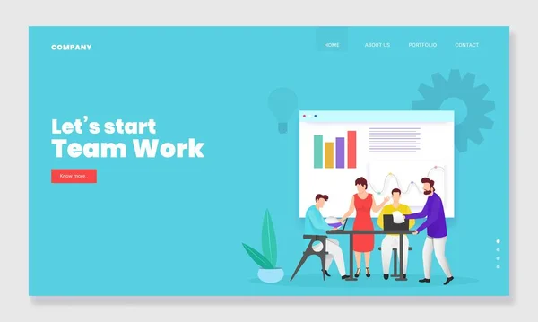 2018 Teamwork Based Landing Page Design Illustration Business People Working — 스톡 벡터