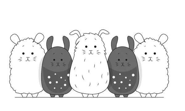 Черно Белый Милый Персонаж Кролика Кавайи Стиле Дудл — стоковый вектор