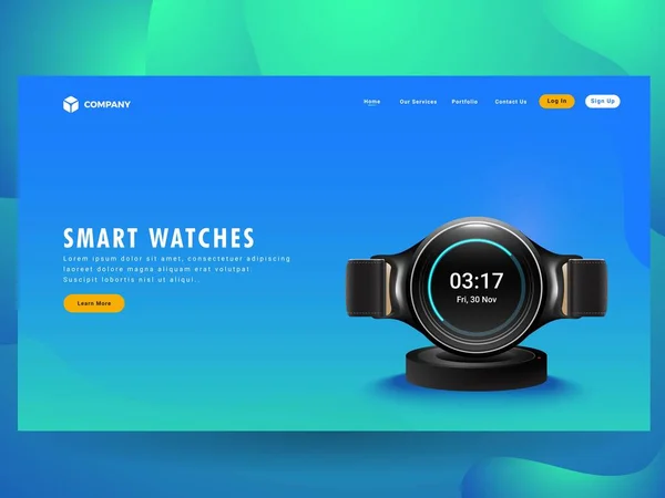 Landing Page Oder Heldenbild Mit Realistischer Smart Watch Auf Coolem — Stockvektor