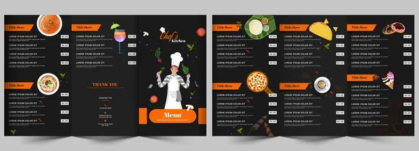 Chef Kitchen Menu Card Tri Fold Brochure Lay Out Met — Stockvector