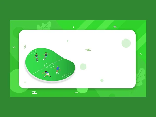 Cartoon Soccer Player Charakter Der Fußball Auf Grünem Abstrakten Feld — Stockvektor