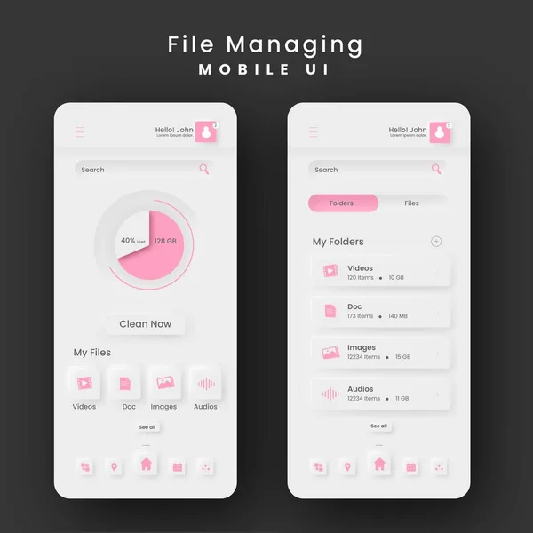 Filhantering Mobile App Kit Vitt Och Rosa Färg — Stock vektor