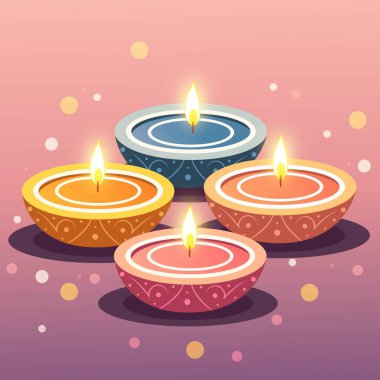 Pembe Arkaplanda Çoklu Renk Yanan Etnik Çiçek Diwali (Petrol Lambası). Diwali Tebrik Kartı veya Poster Tasarımı.