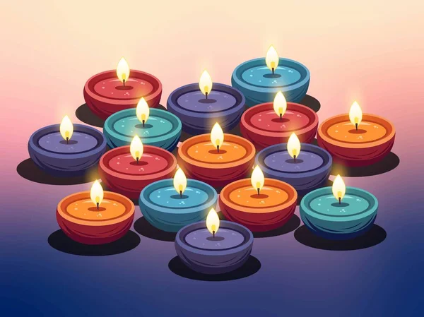 Multi Color Lit Lampen Diya Dekoriert Hintergrund Verwendung Als Diwali — Stockvektor