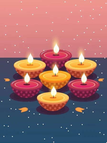 Barevné Elegance Diwali Festival Card Nebo Šablony Design Lit Diya — Stockový vektor