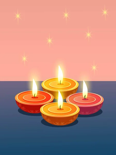 Cartão Colorido Celebração Diwali Projeto Modelo Com Iluminar Diya Lâmpada — Vetor de Stock