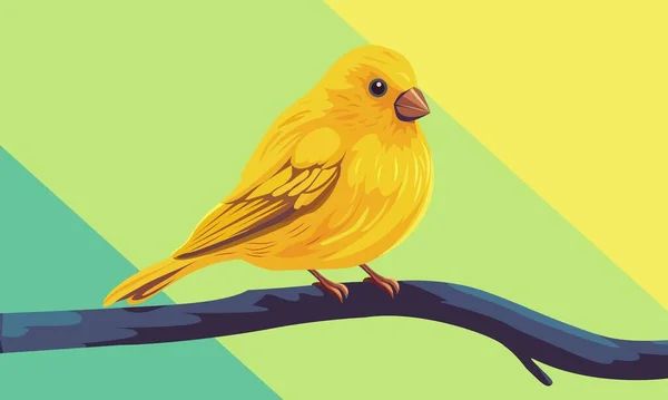 Милий Шафрановий Фінч Птах Сидячи Гілки Зеленому Жовтому Стрічці Тлі — стоковий вектор