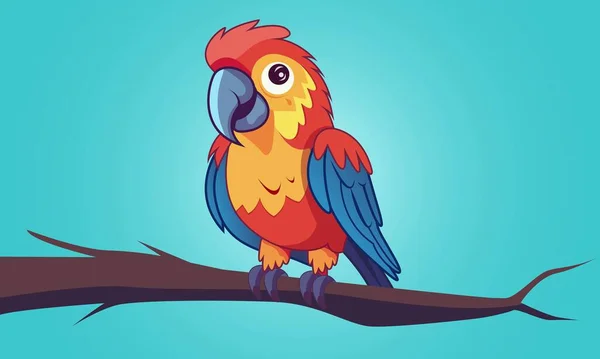 Detailní Záběr Barevné Šarlatové Macaw Papoušek Sedí Větev Sky Blue — Stockový vektor