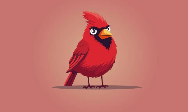 Adorable Cardinal Character Isolated Pastel Red Background — Stock Vector