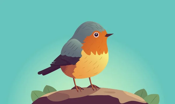 Robbin Bird Isolé Assis Sur Rocher Turquoise Backgorund — Image vectorielle