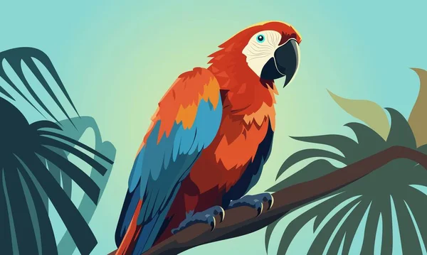 Ізольовані Барвисті Папуги Сидять Тропічній Гілці Векторна Ілюстрація — стоковий вектор
