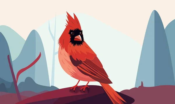 Персонаж Червоного Птаха Сидить Горі Деревом Залишків Векторна Ілюстрація — стоковий вектор