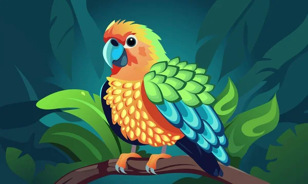 Μεμονωμένος Πολύχρωμος Χαρακτήρας Παπαγάλου Στο Πράσινο Δάσος — Διανυσματικό Αρχείο