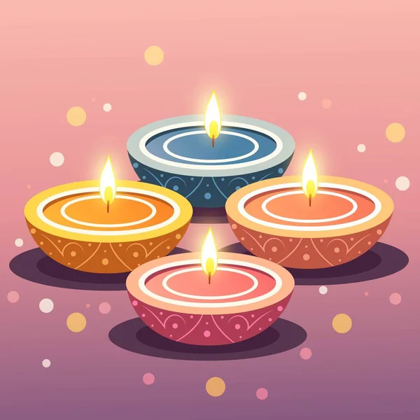Diwali Floreale Etnico Bruciante Multicolore Lampada Olio Sfondo Rosa Diwali — Vettoriale Stock