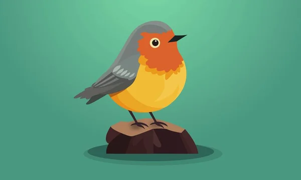Personagem Robbin Bird Isolado Sente Rock Pastel Fundo Verde — Vetor de Stock
