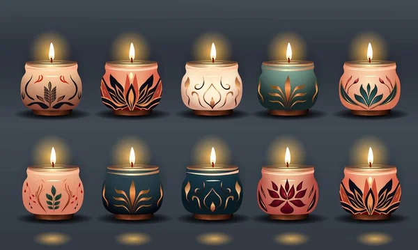 Elegance Multicolor Illuminate Floral Tealight Jar Decor Праздновании Фестиваля Света — стоковый вектор
