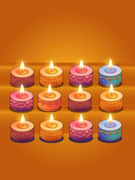 Multicolor Illuminate Floral Teelicht Kerzendekor Auf Orangefarbenem Hintergrund — Stockvektor