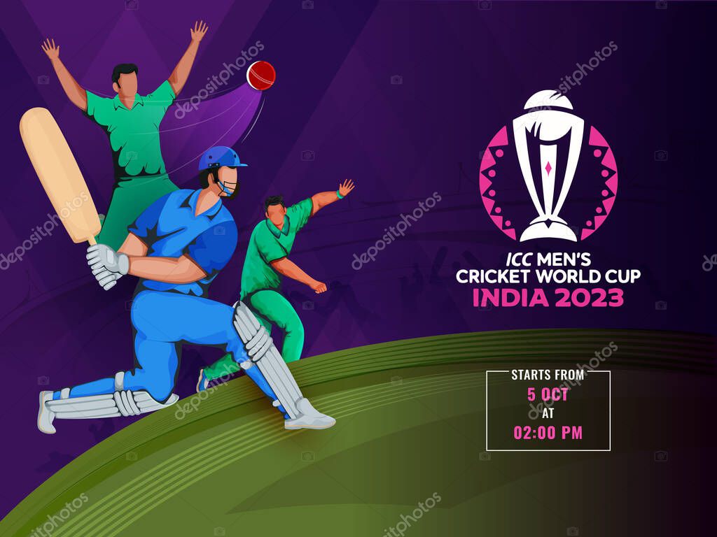 ICC Men's Cricket World Cup India 2023 Banner Design with Character of Cricket Players.