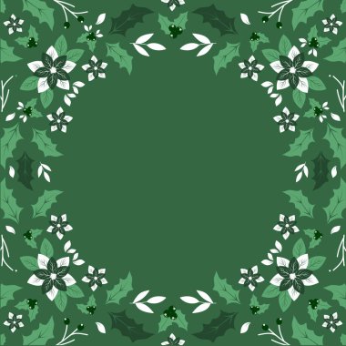 Poinsettia Çiçekleri, İleti için Yeşil Arkaplan ve Boşluk Bırakır.