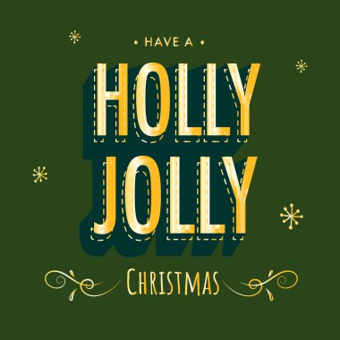 Mutlu Noel kutlamaları için Yeşil Arkaplanda Kar Taneleriyle Sarı Holly Metni.