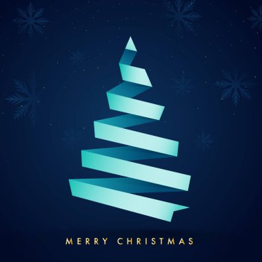 Mutlu Noeller kutlamaları için Mavi Kar Taneleri Arkaplanında Kurdele Yapan Yaratıcı Xmas Ağacı.