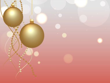 3D Altın Noel Balosu Parlak Şeftali Bokeh Arkaplanında Asılı Poster veya Kart Olarak Kullanılıyor, Sancak Tasarımı.