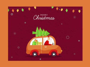 Noel Baba 'nın hediye kutuları ve Noel ağacıyla Noel Baba sürüşünün resmi.