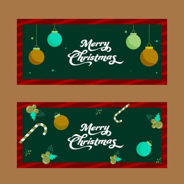 Baubles, Candy Cane ve Holly Berries ile Mutlu Noeller Başlığı veya Sancak Seti.