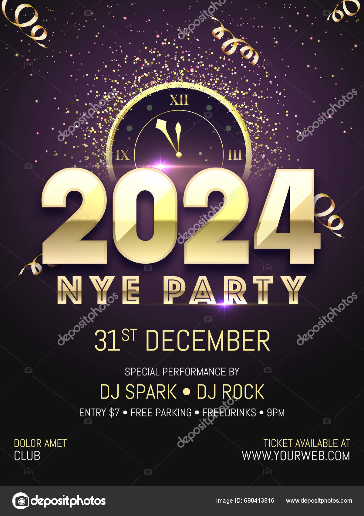 Creative 2024 Nye New Year Eve Party Template Flyer Design Stock Vector ...