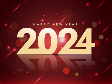 2024 Mutlu Yıllar Metni Bokeh Işıkları Parlak Kırmızı Arkaplan Efekti.